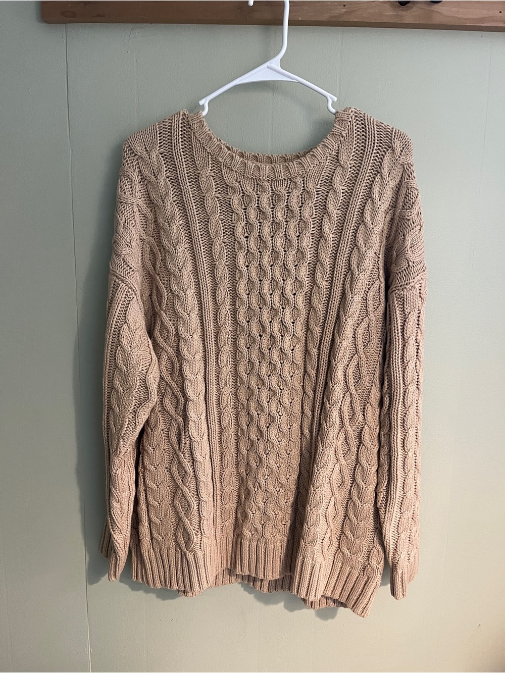 Lands' End Women's Cable Crewneck Sweater - Beige